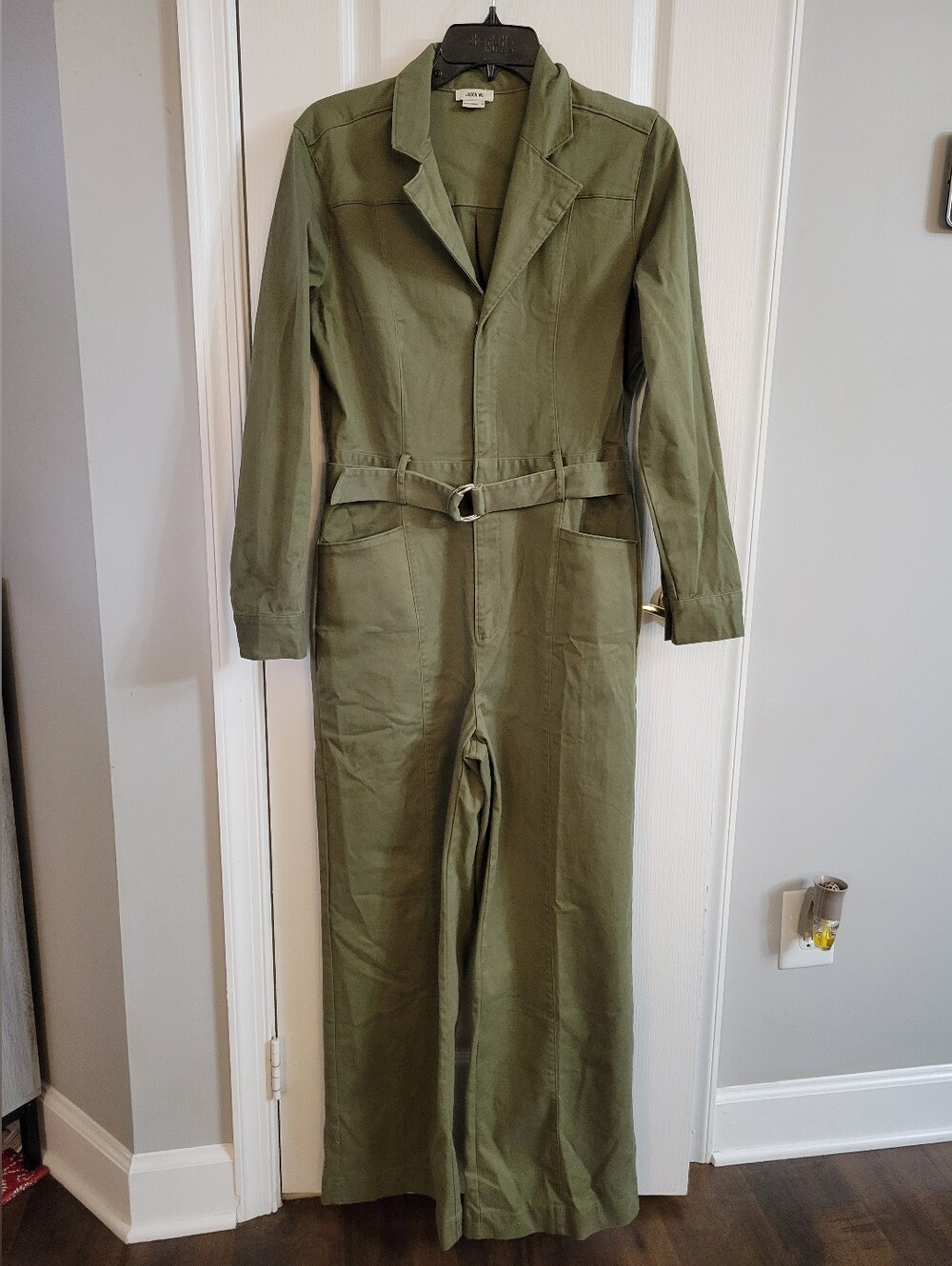 Jason Wu Olive Green Utility Wide Leg Jumpsuit Medium Belted Cargo Romper